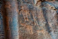 Ancient inscriptions at Khazali siq at Wadi Rum desert in jordan