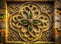 Ancient Irish Stone Structure Intricate Celtic Knotwork and FourLeaf Clover Design in Architectural Photography Royalty Free Stock Photo