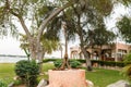 Ancient iron anchors stand in the courtyard of the Heritable village Abu Dhabi museum in Abu Dhabi city, United Arab Emirates