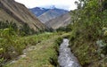 Ancient irrigation channels running through farmland in the Urubamba Valley. Cusco, Peru