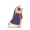 Ancient Israelite Woman Walks With Staff. Female Character Dressed In Traditional Clothing with Covered Head Carries Bag