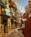 Ancient Italy city painting in acrylic oil colors