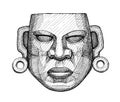 Ancient jade mexican mask, vintage hand drawing Royalty Free Stock Photo