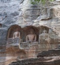 Ancient Jain statues carved out of rock in Gwalior, Madhya Pradesh, India