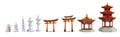 Ancient japan culture objects set with gate, pagoda, temple, garden, japanese lantern isolated vector illustration. Japan vector Royalty Free Stock Photo