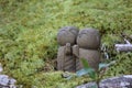 Ancient Japanese Jizo statues representing the guardian deity of children and travellers