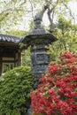 Japanese Garden Pagoda and Blooming Azaleas.