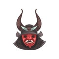 Ancient Japanese Samurai mask and helmet with horns vector Illustration on a white background Royalty Free Stock Photo