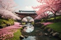 Ancient japnese water gate and cherry