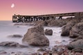 Ancient Jetty, Etherial Water Over the Rocks at Portencross Seamill Scotland Royalty Free Stock Photo