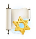 ancient Jewish scroll and golden Star of David illustration Royalty Free Stock Photo