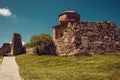Ancient Jvari Monastery, Mtskheta. Adventure holiday. Travel to Georgia. Georgian architecture. Religion background. Tourism