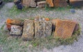Ancient khachkars near the Sevanavank (Sevanavank Monastery) in Armenia Royalty Free Stock Photo