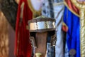 Ancient knight armor, helmets, with shallow depth of field