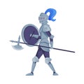 Ancient knight in full armour with shield and halberd vector illustration