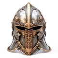 Ancient knight helmet isolated on white created with Generative AI. Strong military armor. Royalty Free Stock Photo