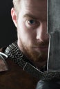 Ancient knight in metal armor Royalty Free Stock Photo