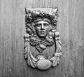 Ancient knocker on an old wooden door