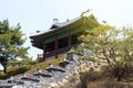 Ancient Korean pagoda side view. Suwon City, South Korea