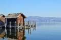 Ancient lake dwellings on a Lake, Piedmont. Italy