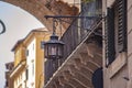 Ancient lantern on medieval buildings 2 Royalty Free Stock Photo