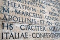 Ancient Latin inscription on the outside wall of Ara Pacis wall in Rome Royalty Free Stock Photo