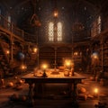 Ancient Library with Dusty Old Scrolls and Flickering Candlelight