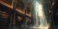 An ancient library filled with magical books, glowing orbs. Resplendent. Royalty Free Stock Photo