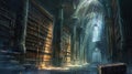 An ancient library filled with magical books, glowing orbs. Resplendent. Royalty Free Stock Photo