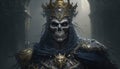 An ancient lich reigns amongst a kingdom of the dead its loyal undead subjects sworn to obey. Fantasy art. AI generation