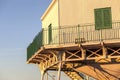 Ancient lighthouse, Far de la Banya in port of Tarragona,Spain.