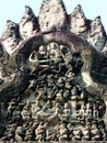 Ancient Lintel Stone Carving at Angkor Wat Royalty Free Stock Photo