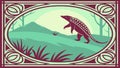Ancient Lizard Border Pattern Vector, vector design Generative AI Royalty Free Stock Photo