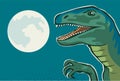 Ancient lizard raptor on the background of the moon