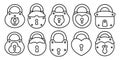 Ancient lock set. Old antique padlock. Vector line. Editable outline stroke. Royalty Free Stock Photo