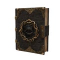 Ancient magic spell book Grimoire with an eye set in the cover. Isolated 3D rendering