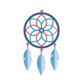 Ancient magic symbol of tribe, spiritual amulet with patterns, feathers.