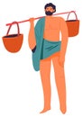 Ancient male character carrying bucket with water