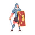 Ancient Man Gladiator as Roman Character with Shield and Sword Vector Illustration Royalty Free Stock Photo