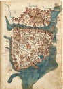 Ancient map of Constantinople city from rare book by Cristoforo Buondelmonti printed in 1475