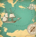 Ancient map with ships and compass