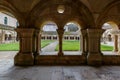 Ancient marble Column corridor of a medieval French abbey. Abbey of Fontenay, Burgundy, France, Europe Royalty Free Stock Photo