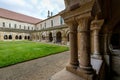 Ancient marble Column corridor of a medieval French abbey. Abbey of Fontenay, Burgundy, France, Europe