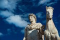 Castor or Pollux statue with horse and clouds