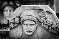 Ancient mask relief of Aphrodisias Afrodisias Ancient City in Caria, Karacasu, Aydin, Turkey.