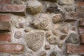 Red brick wall with abstract texture background. Ancient masonry of brick and stone Royalty Free Stock Photo