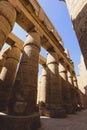 Ancient Massive Columns of Karnak Temple Complex in the Great Hypostyle Hall in the Precinct of Amun-Re Royalty Free Stock Photo