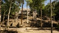 Ancient Maya ruins of Calakmul in the thick jungle and tree landscapes on a sunny day in the YucatÃÂ¡n Peninsula of Mexico.