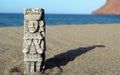 Ancient Maya Statue on the Sand Beach Royalty Free Stock Photo