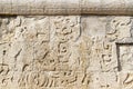 Ancient Mayan Carvings on Wall of Game Court at Chichen Itza Royalty Free Stock Photo